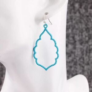 NEW Teal‎ Blue Hollow Teardrop Dangle Fishhook Earrings